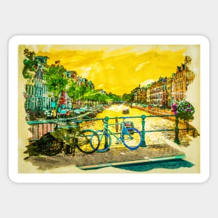 AMSTERDAM, I Love Netherlands Watercolor Canals Fine Art Sticker